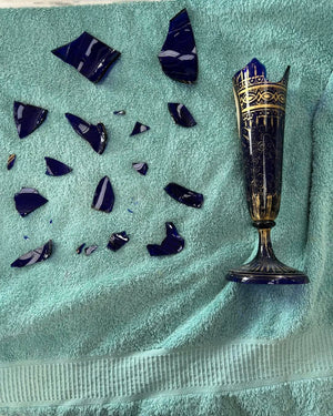 Victorian Blue Glass Vase Repair