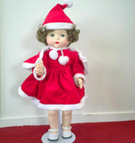Red velvet santa outfit for 20-24 inch doll, dress, cape, hat and knickers