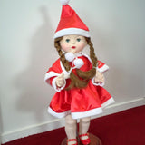 red satin santa doll outfit, cape, dress and hat with knickers