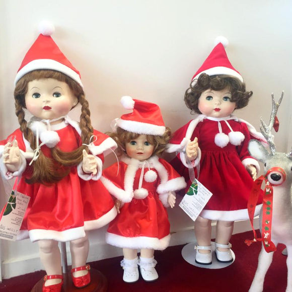 Doll santa outfits in red satin or red velvet for 21-24 inch or 16-18 inch doll