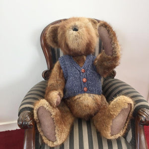 teddy bear vest blue with buttons and pocket knitted blue wool