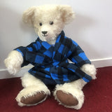 blue checked polar fleece teddy bear dressing gown
