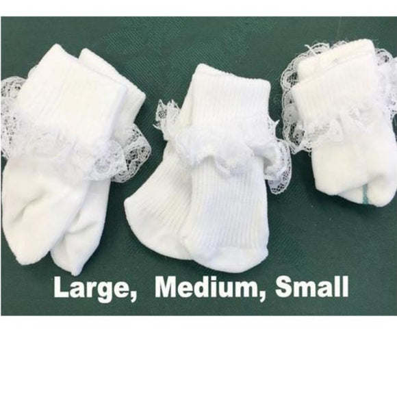 lace edged dolly socks in small, medium, large