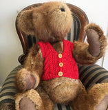 red cable vest for large bear 100% wool